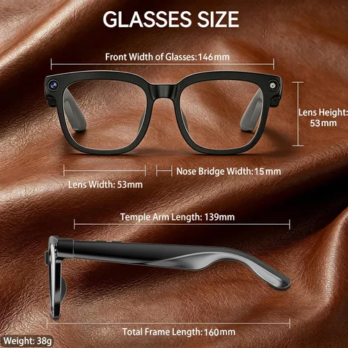 Miniatura 7 de Lentes inteligentes AI con cámara, gafas de cámara HD de 8 MP para hombres, gafas de grabación AI con asistente de voz, audio de oído abierto