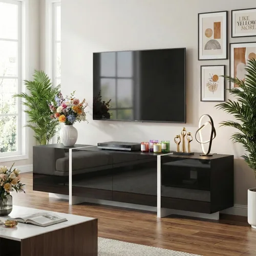Miniatura 4 de holzart Soporte de TV moderno de alto brillo de 67 pulgadas de ancho para TV de 60/65/70/75 pulgadas, elegante centro de entretenimiento