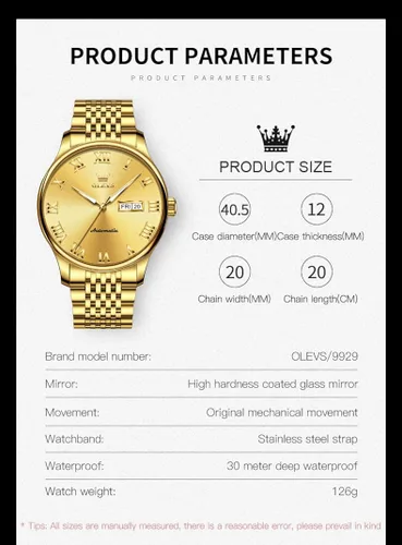 Miniatura 5 de OLEVS Men's Automatic Mechanical Watch Self-Winding Luxury GoldSilver Two Tone Classic Calendar Waterproof Luminous Business Watch