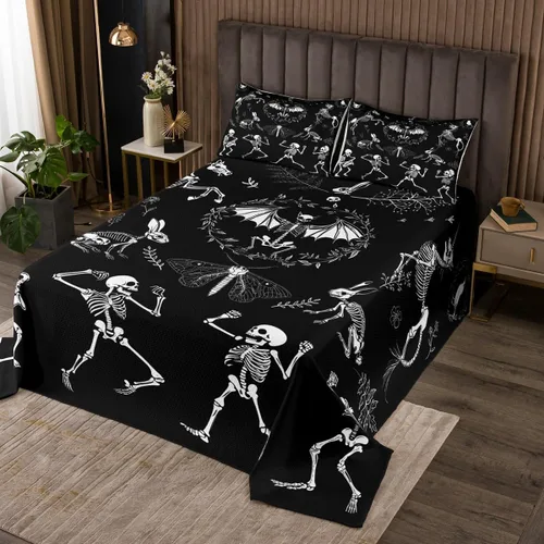 Miniatura 18 de Erosebridal Juego de colcha de teñido anudado arcoíris, juego de ropa de cama bohemio de calavera de la muerte, juego de ropa de cama tamaño King