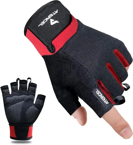 ATERCEL Guantes de entrenamiento para hombres y mujeres, guantes de ejercicio para levantamiento de pesas, ciclismo, gimnasio, entrenamiento, Rojo