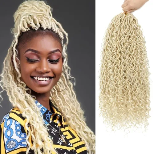 Miniatura 9 de 6 paquetes de cabello sintético rizado de Locs Crochet de 22 pulgadas, cabello de ganchillo estilo diosa, trenzas hippie sintéticas, extensiones
