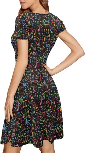 Miniatura 4 de POLERO Vestido acampanado de manga corta con cuello redondo y elegante para mujer
