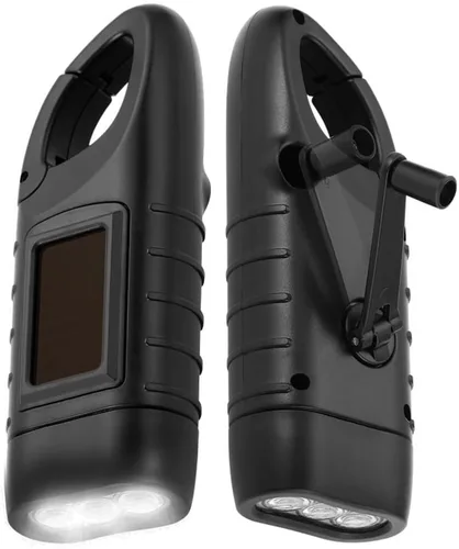 Miniatura 12 de Simpeak Paquete de 2 linternas de manivela con energía solar, linterna LED recargable de emergencia para supervivencia, luz de anilla de enganche