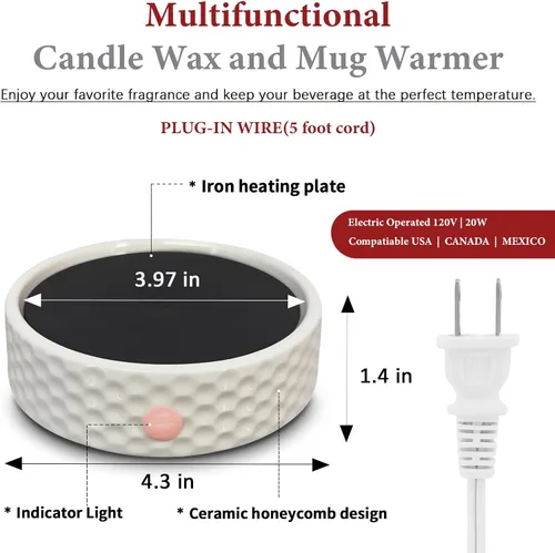 Miniatura 5 de Placa Calentadora de Velas Eléctrica Grande - Calentadores de Cera de Velas Cerámicos para Velas de Tarro, Calentador de Taza de Café, Calentadores