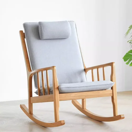 Miniatura 4 de Silla de oficina de madera maciza con almohada, mecedora para el hogar, silla de ocio tapizada extraíble, adecuada para sala de estar, dormitorio