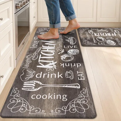 Miniatura 22 de HEBE Juego de 2 tapetes de cocina gruesos y antifatiga acolchados para el suelo, alfombras impermeables antideslizantes, cómodos tapetes de chef