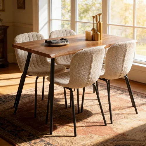 Miniatura 15 de Juego de mesa de comedor para 4, moderno juego de mesa de cocina de 5 piezas, mesa de comedor rectangular de 47 pulgadas y sillas vintage de piel