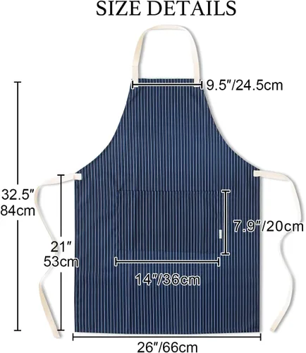 Miniatura 3 de Adjustable Bib Apron for Women Men, 80% Cotton Striped Cooking Apron with Large Pocket, Water Repellent