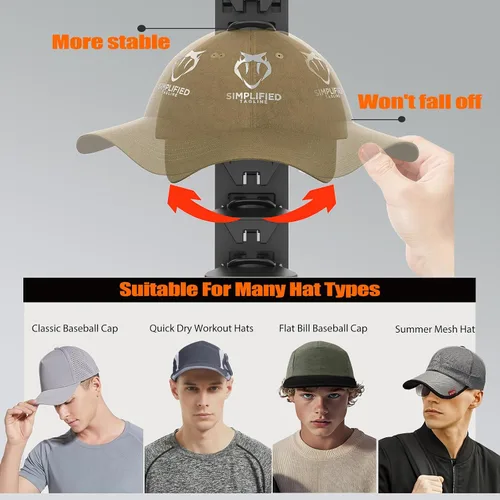 Miniatura 5 de Organizador de Sombreros para Gorras de Béisbol que Sostiene Hasta 40 Sombreros, Paquete de 2 Percheros de Sombreros para Pared, Soporte
