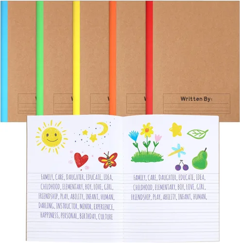Henoyso Paquete de 5 cuadernos de composición primaria, 9-3/4 x 7-1/2 pulgadas, diario primario para niños, cuaderno de escritura K-2 para niños,
