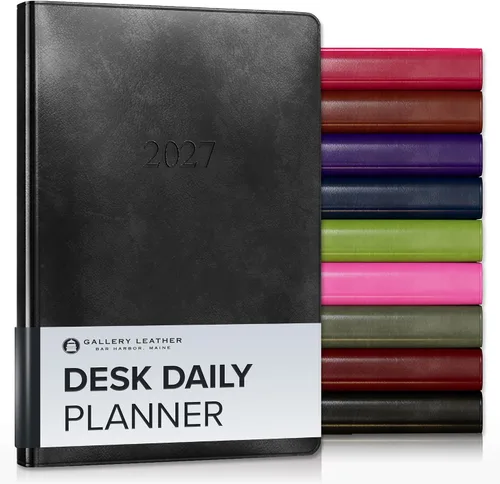 Gallery Leather Daily Planner 2027, Elegantly Bound Daily Calendar Planner and Notebook with Stylish Gold-Gilded Page Edges, 12 Months - 2027 -