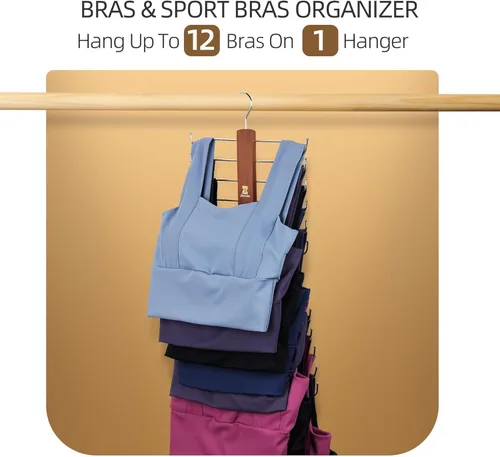 Miniatura 2 de ZEDODIER Percha para camisetas sin mangas, paquete de 2 organizadores de madera para sujetadores, 12 unidades de capacidad de almacenamiento
