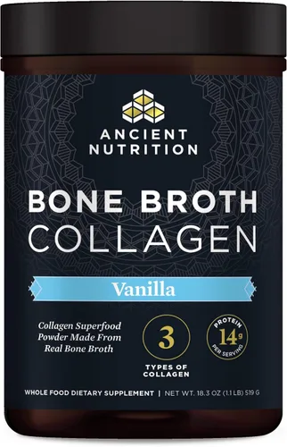 Ancient Nutrition Polvo de Colágeno, Colágeno de Caldo de Huesos, Vainilla, Péptidos de Multicolágeno Hidrolizados, Apoya la Piel y las Uñas,