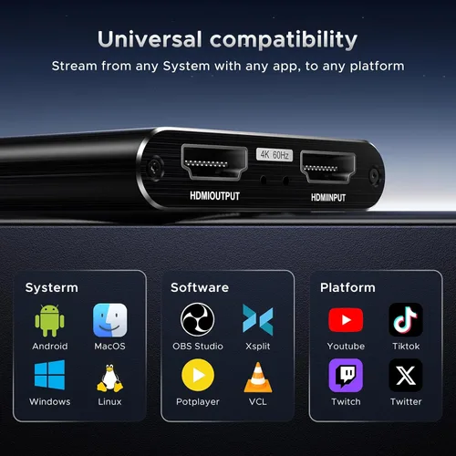 Miniatura 11 de XIIXMASK Tarjeta de captura de video, tarjeta de captura de audio y video, tarjeta de captura USB 3.0 4K HDMI Loop-Out, 1080P 60FPS/2K 30FPS captura