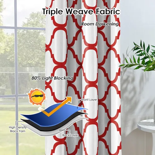 Miniatura 6 de Melodieux Cortina opaca con ojales para oscurecer la habitación, estilo marroquí, para ventanas pequeñas, 42 x 45 pulgadas, color blanco roto/rojo