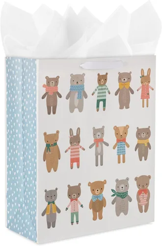 Hallmark Bolsa de regalo extra grande de 15 pulgadas con papel de seda (osos y conejitos) para niños, baby showers, primeros cumpleaños