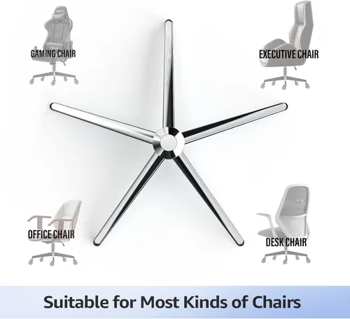Miniatura 6 de MASTERY MART Base para silla de oficina de 28 pulgadas, resistente 2400 libras, Reemplazo de silla de escritorio de metal reforzado, Enchufe Plateado