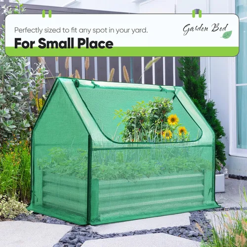 Miniatura 6 de Quictent juego de cama de cultivo elevada de acero galvanizado extragrueso, 4 x 3 x 1 pie, uso dual, con invernadero, con 2 grandes ventanas