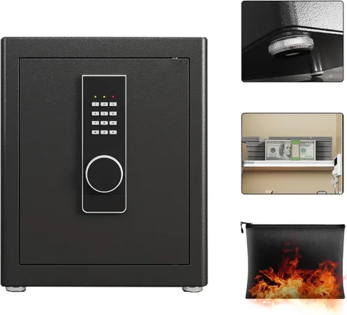 Miniatura 7 de Caja fuerte, seguridad para el hogar de 2.0 pies cúbicos con bolsa impermeable ignífuga, caja fuerte con teclado electrónico digital, caja fuerte