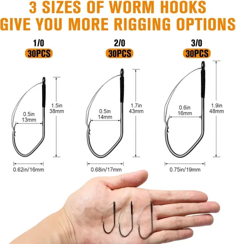 Miniatura 5 de Dovesun Weedless Worm Hooks Wacky Rig Hooks Texas Rig Hooks 30PCS Professional V Bass Fishing Hooks for Freshwater Saltwater 1/0 2/0 3/0
