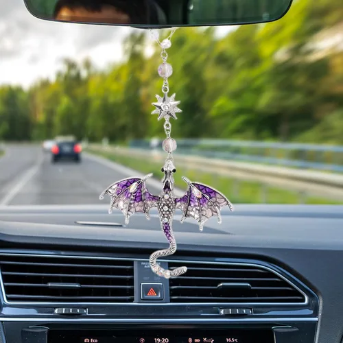 Miniatura 8 de Abalorio de Coche Colgante para Espejo Retrovisor - Dijes de Espejo Retrovisor Retro Azul y Plata en Forma de Dragón, Ornamento Atrapador de Sol