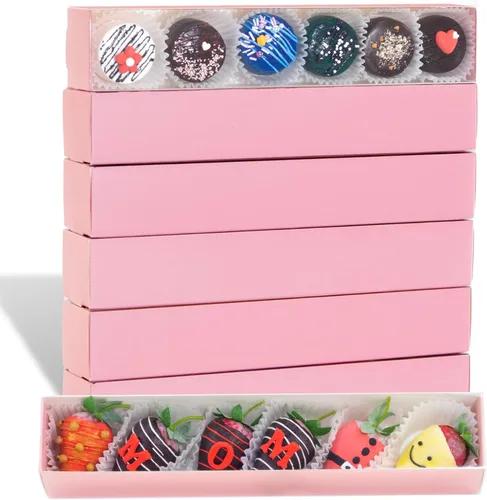 Miniatura 12 de Paquete de 10 cajas de fresa cubiertas de chocolate de 12 x 2.2 x 2 pulgadas para 6, cajas favoritas de fiesta para macarrones, trufas, bombas