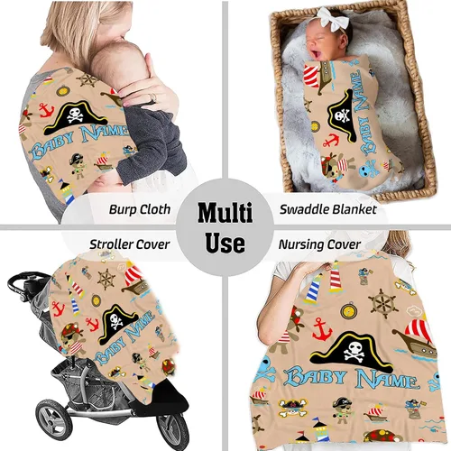 Miniatura 6 de Manta de bebé pirata personalizada, manta con nombre náutico personalizado, decoración de guardería temática de mar de aventura, suave mapa