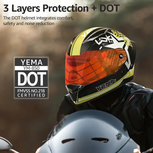Miniatura 5 de YEMA DOT Approved Full Face Motorcycle Helmet for Adults, Unisex Moped & Street Bike Helmet with Adjustable Air Vents - Lightweight, Comfortable Fit