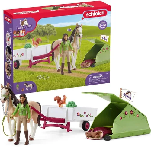 Miniatura 7 de Schleich Club de caballos, juguetes de caballo para niñas y niños, juego de caballos de aventura Sarah's Camping con juguete de caballo, 12 piezas