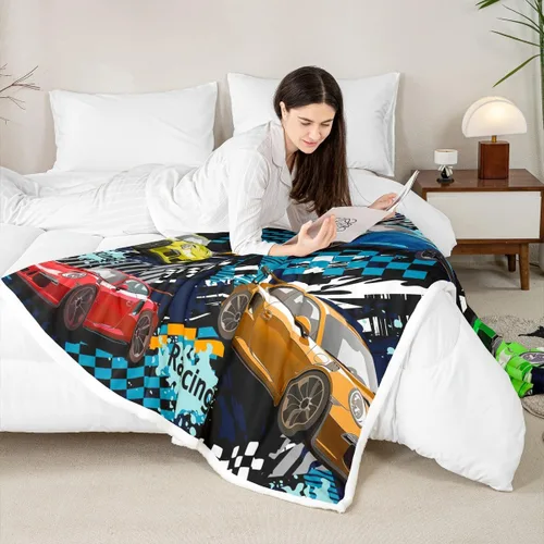 Miniatura 4 de Manfei Manta de coche de carreras para niños, manta de cama para niños y adolescentes, decoración de habitación de niños y adolescentes, manta