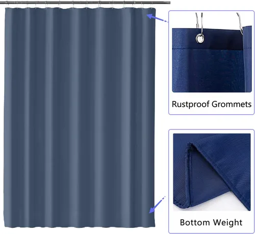 Miniatura 2 de LLSCL Cortina de ducha de tela azul con contrapeso inferior, calidad de hotel impermeable, 72 x 72 pulgadas, lavable a máquina Azul marino