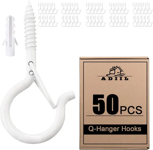 Miniatura 13 de ADIIL 12 ganchos Q con hebilla de seguridad, ganchos de tornillo resistentes al viento para colgar luces de cadena al aire libre, plantas, luces