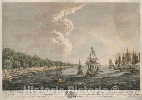 Mapa histórico: La Habana, en el año 1762, vista perspectiva, de aterrizaje del cañón, bombas, provisiones, y agua, para el ejército, c1762, dominic