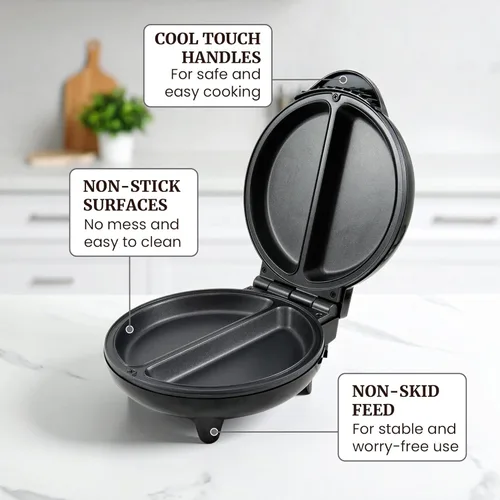 Miniatura 2 de Elite Gourmet EOM205 Tortilla antiadherente Frittata para 2 tortillas individuales de 6.5 pulgadas, acero inoxidable y negro, (paquete de 6)