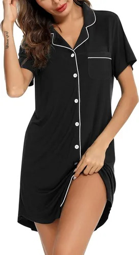 Miniatura 2 de Pjmlifecoco Camisón para mujer, con botones, manga cortalarga, suave modal, ropa de dormir S-XXL