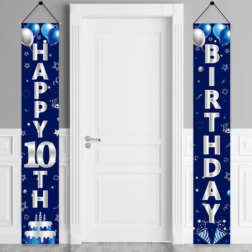 Miniatura 7 de Turypaty Cartel azul plateado para puerta de cumpleaños número 13, pancarta de feliz cumpleaños 13 para niños, suministros de fiesta de cumpleaños