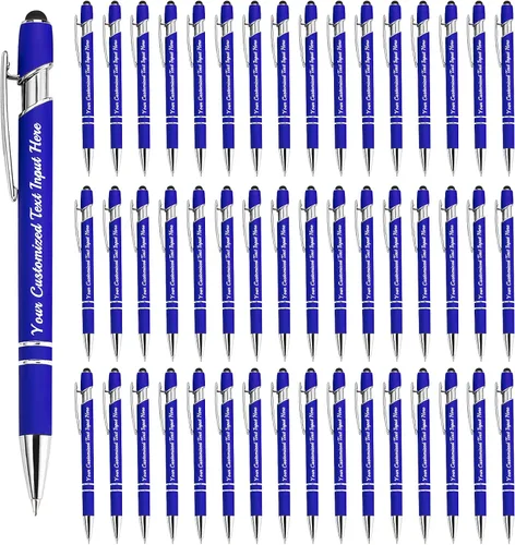 Miniatura 58 de Bolígrafo personalizado, 50 bolígrafos personalizados, grabado a granel con logotipo de nombre, lápiz digital de tinta negra suave con toque