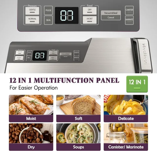 Miniatura 2 de Mesliese Máquina selladora al vacío, potente 95kPa 140W sellador de alimentos con una sola mano, tira de doble sellado con cortador integrado