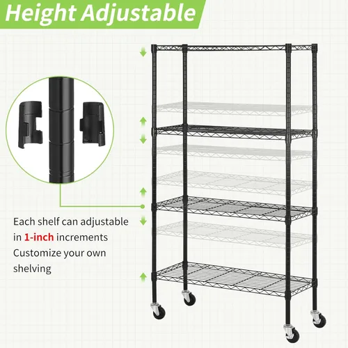Miniatura 4 de Estantería de alambre de 4 niveles de 62 pulgadas de alto x 36 pulgadas de largo x 14 pulgadas de profundidad, estante de metal resistente, Negro