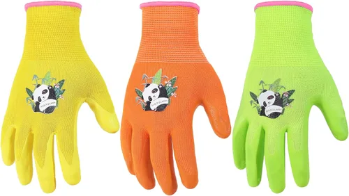 HANDLANDY 3 pares de guantes de jardinería para niños sin látex, guantes de jardín para niños pequeños, recubiertos de nitrilo, para niñas y niños