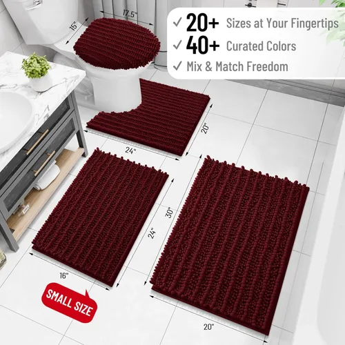 Miniatura 2 de Arotive - Alfombra de baño de lujo de chenilla, extra suave, gruesa, absorbente, esponjosa, antideslizante, se puede lavar y secar a máquina, Borgoña