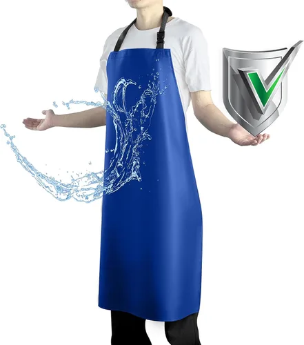 Delantal impermeable con cómodo babero ajustable de goma de vinilo para lavavajillas, delantal resistente para hombres y mujeres lavavajillas Azul