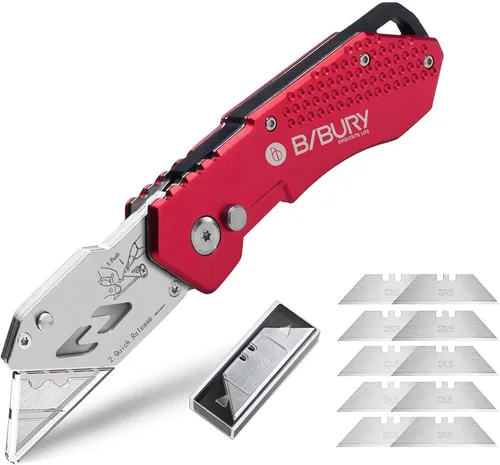 Miniatura 11 de BIBURY Cuchillo utilitario, cortador de caja plegable resistente, cuchillo cortador de alfombra de bolsillo con 10 cuchillas adicionales de acero