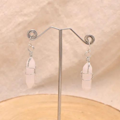 Miniatura 2 de Pendientes de cristal de punta envuelta en alambre de piedra pulida para mujer Reiki Energy Healing