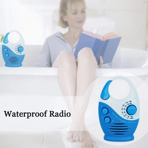 Miniatura 2 de UXELY Radio de ducha, radio de baño AM FM, radio de ducha colgante impermeable con volumen ajustable altavoz integrado (blanco azul)