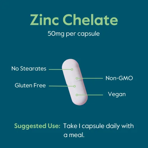 Miniatura 5 de BESTVITE Quelato de zinc 50 mg (240 cápsulas vegetarianas) - Sin estearatos - Sin fosfato dicálcico - Vegano - Sin OMG - Sin gluten