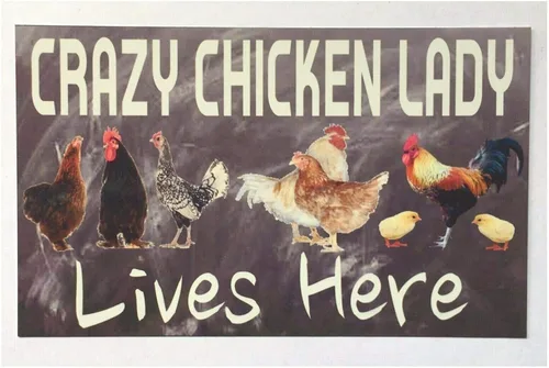 Letrero de metal retro vintage divertido Crazy Chicken Lady Lives Here Farm Country Street Garage & Home Bar Club Cocina Hotel Decoración de pared