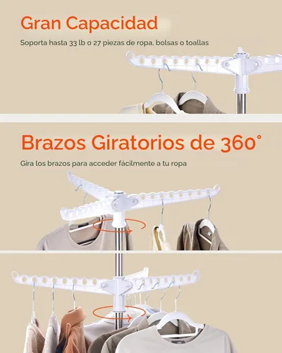 Miniatura 4 de CASAMAYA Tendedero plegable para ropa de 74.8 pulgadas, 2 niveles, con riel giratorio para 54 piezas de ropa, ahorro de espacio, interior, acero