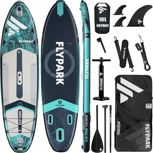 Miniatura 9 de Flypark Tabla de remo inflable de 10'8/11'x35'' para pesca y familia, tabla de remo inflable extra ancha, 430 libras, 3 personas, tabla de remo
